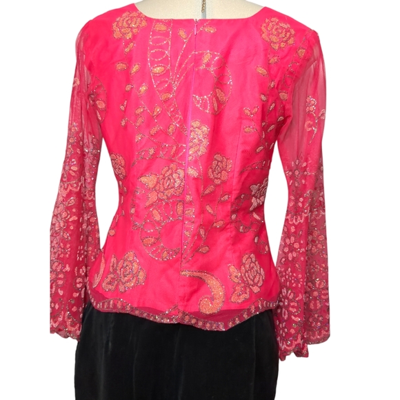 Designed Handmade Pink Embellish Flower Pattern Gold Sparkle Trimmed  Size S - Picture 4 of 16